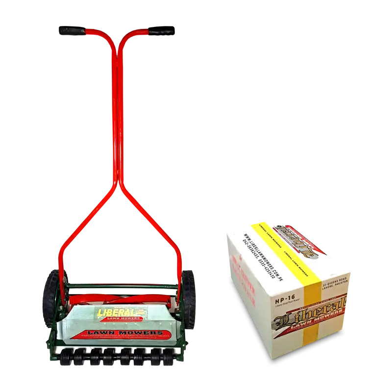Manual Hand Push Lawn Mower Front View with Delivery Box by Liberal Lawn Mowers