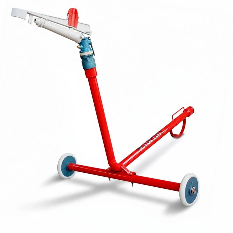 2 inch Liberal Sprinkler Rain Gun System | High-Pressure Irrigation with Portable Wheel Trolley Front view of Liberal 2-inch Sprinkler Raingun with portable red trolley Pakistan