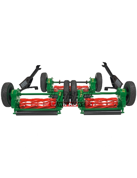 Thumbnail of 3-unit tractor-driven gang lawn mower by Liberal Lawn Mowers, built for precision turf and sports ground cutting in Pakistan.