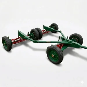 Liberal Lawn Mowers 3-unit tractor trailed gang mower with pneumatic rubber tires for smooth turf transport.