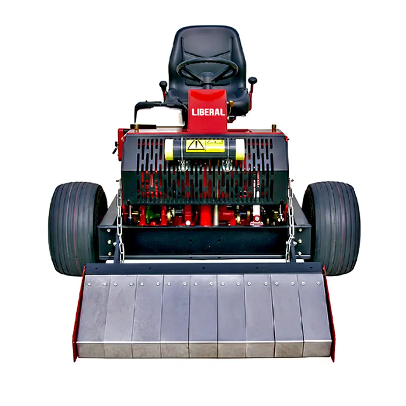 Verti-Drain Ride-On Spike Coring Machine – Deep Aerator for Lawns & Sports Grounds — Pakistan | Liberal | Verti-Drain | Liberal Lawn Mowers – Pakistan’s Trusted Turf Care & Sports Ground Equipment Manufacturer Front view of the Liberal 7007 Ride-On Verti-Drain Aerator, showcasing the heavy-duty front roller and robust tine engagement unit.