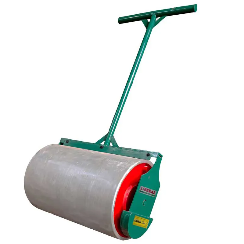 Manual Cricket Pitch Roller – Light Duty Turf Roller | 500–750 kg by Liberal Lawn Mowers Pakistan | Liberal Pakistan | Manual Cricket Pitch Roller | Liberal Lawn Mowers – Pakistan’s Trusted Turf Care & Sports Ground Equipment Manufacturer Close-up view of the wide, smooth, green steel roller drum of the MTR-500 manual turf roller, emphasizing its large diameter and seam for filling with water. This essential piece of durable equipment is used for lawn leveling and is complementary to a lawn mower.