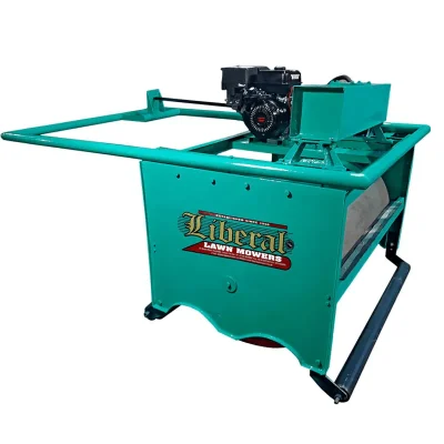 ide view of a green and black heavy-duty, walk-behind petrol-powered hydraulic turf roller, designed for professional-grade lawn care and sports field compacting. It is a specialized piece of equipment often used by landscaping professionals instead of a standard lawn mower for soil preparation.