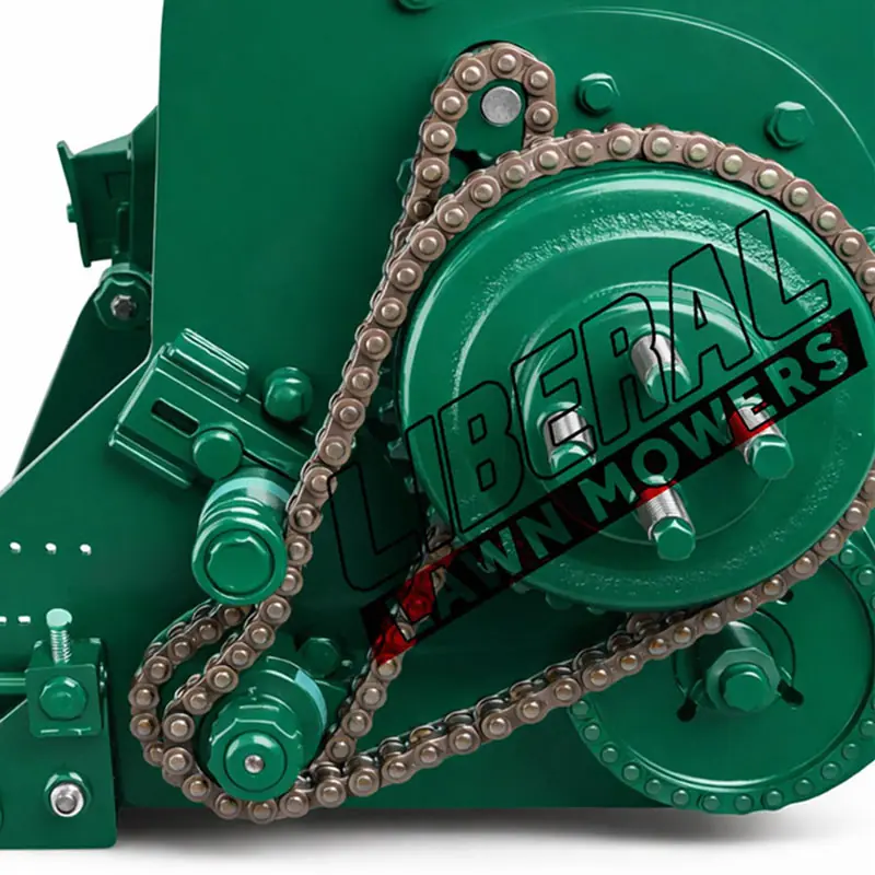 Gear and Chain Drive side view of petrol zero cutter grass cutting machine.Buy online from liberal