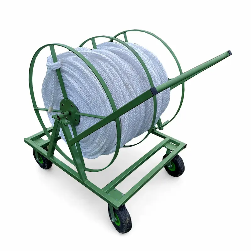 Side view of the Liberal Boundary Rope Trolley for transporting and storing cricket boundary ropes on professional cricket grounds in Pakistan