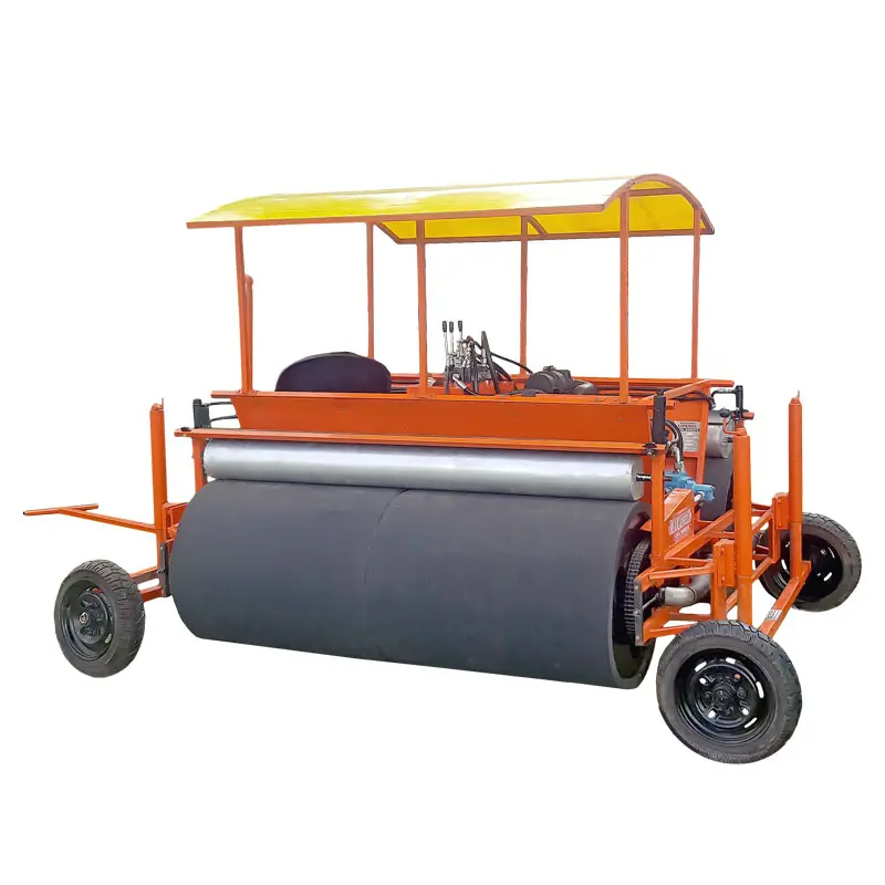 Main product image of a bright yellow, self-propelled Auto Super Sopper machine with wide absorbent rollers, designed for quickly and efficiently removing excess surface water from cricket grounds and sports fields. This specialized machine is distinct from a lawn mower or standard turf equipment.